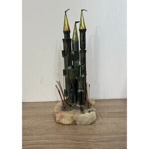 Vintage Mario‎ Jason Medieval Castle Metal Sculpture Large Stone Base 70s Signed